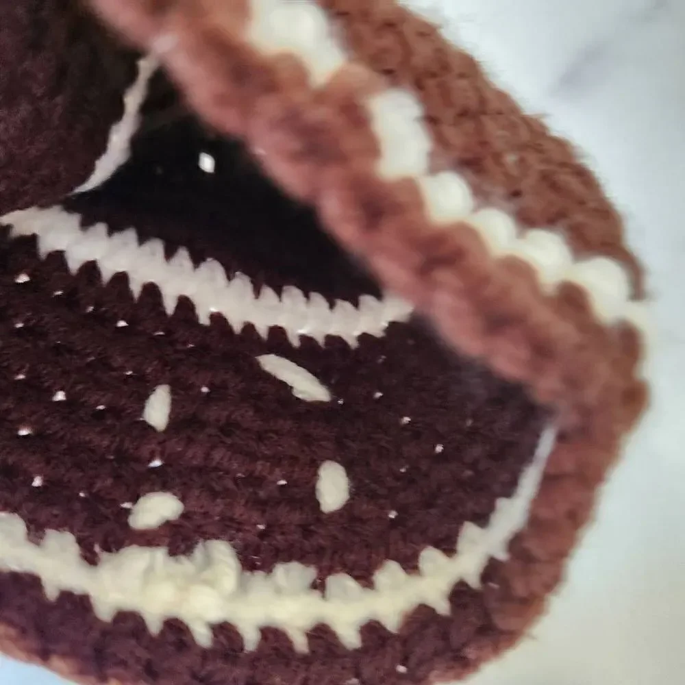 Newborn baby boy handmade brown white football crochet knit beanie diaper cover